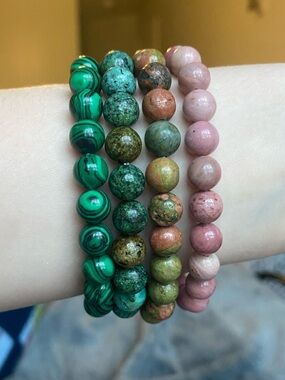 Natural Stone Bead Bracelet Set - Green, Multicolor, Pink